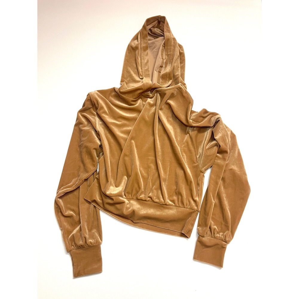 Express Women Velvet Hoodie Cropped Pullover Camel Tan Brown Small S